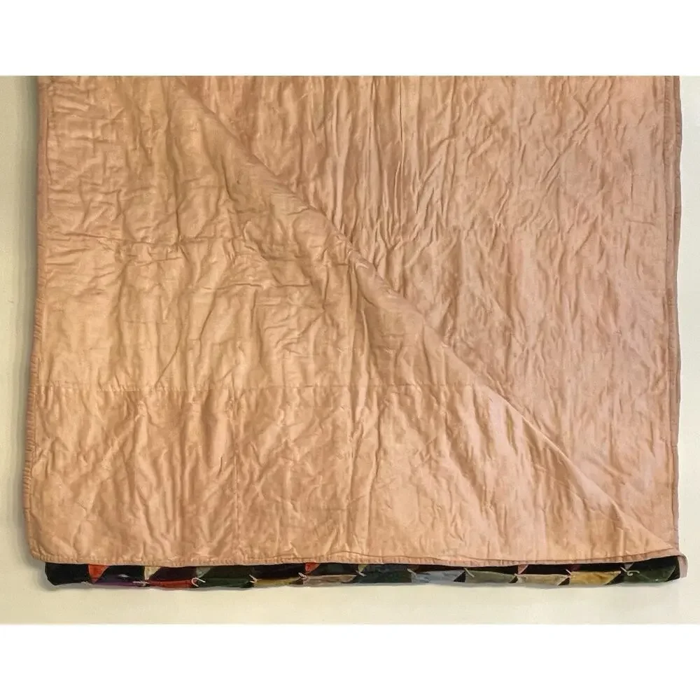Vintage 70s Velvet Patchwork Hippie Boho Quilt Bedspread Blanket Full Sz 86”x82”